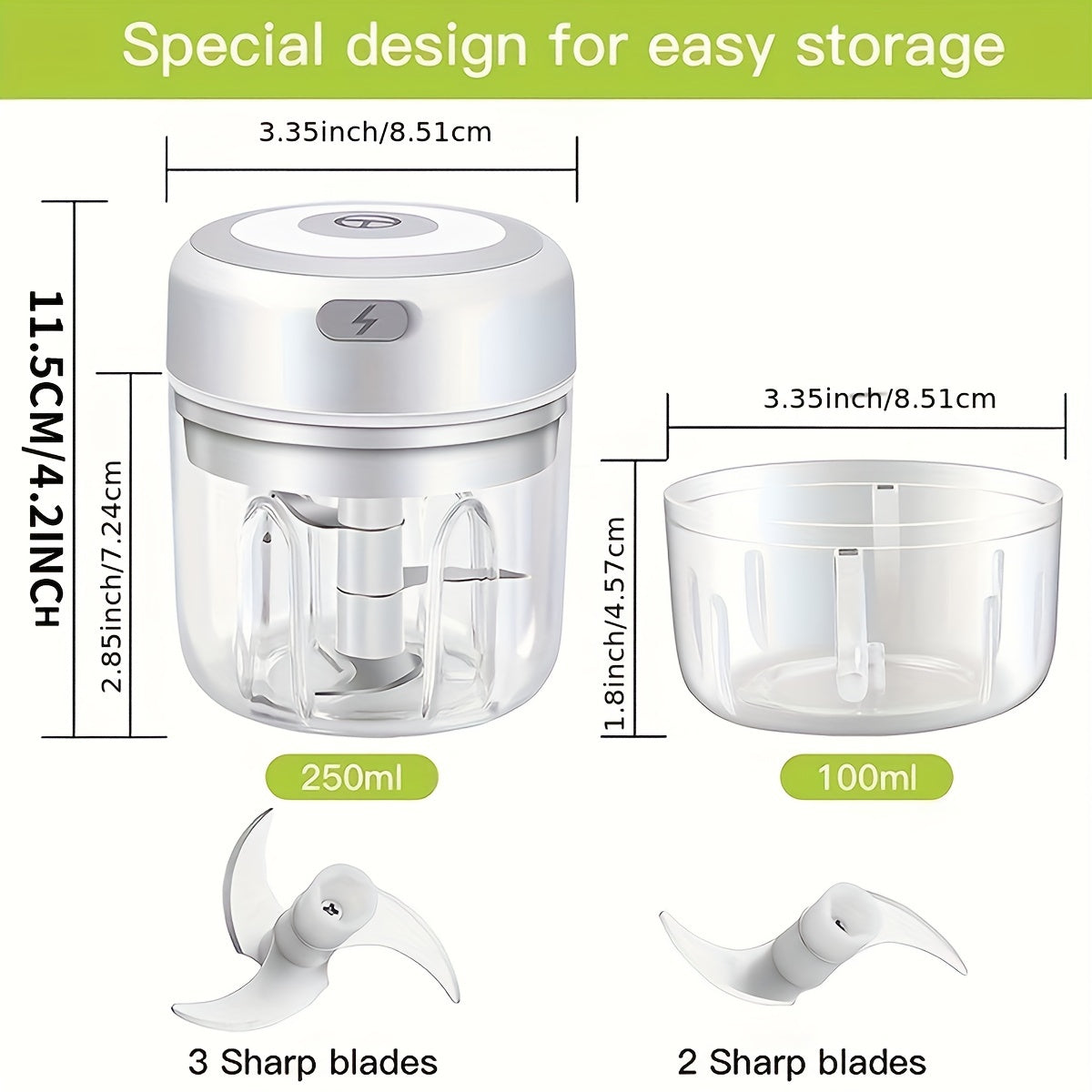 Wireless Mini Food Chopper – 250ml USB Rechargeable Garlic & Veggie Grinder