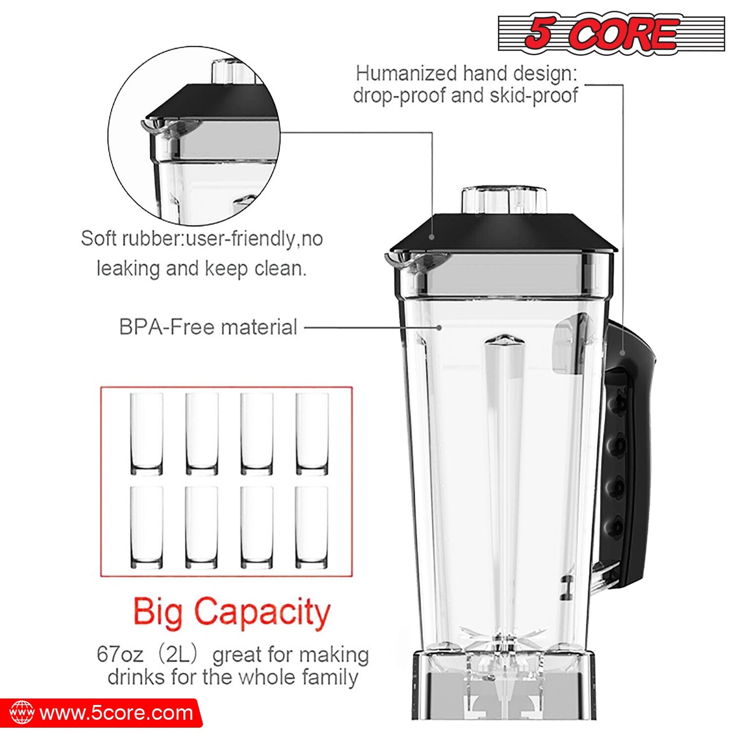 5Core 2000W Smoothie Blender – Heavy-Duty Juicer & Food Processor