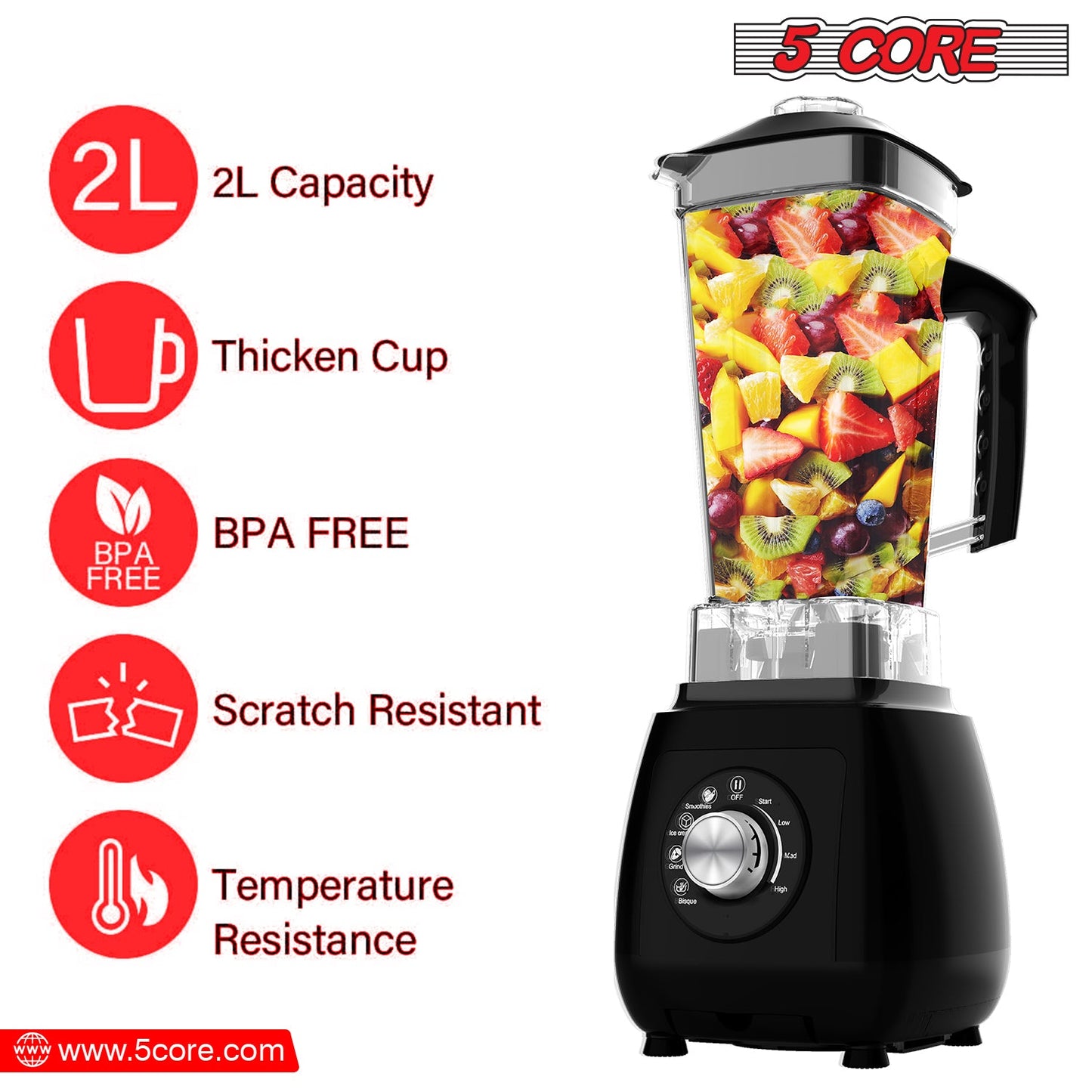 5Core 2000W Smoothie Blender – Heavy-Duty Juicer & Food Processor