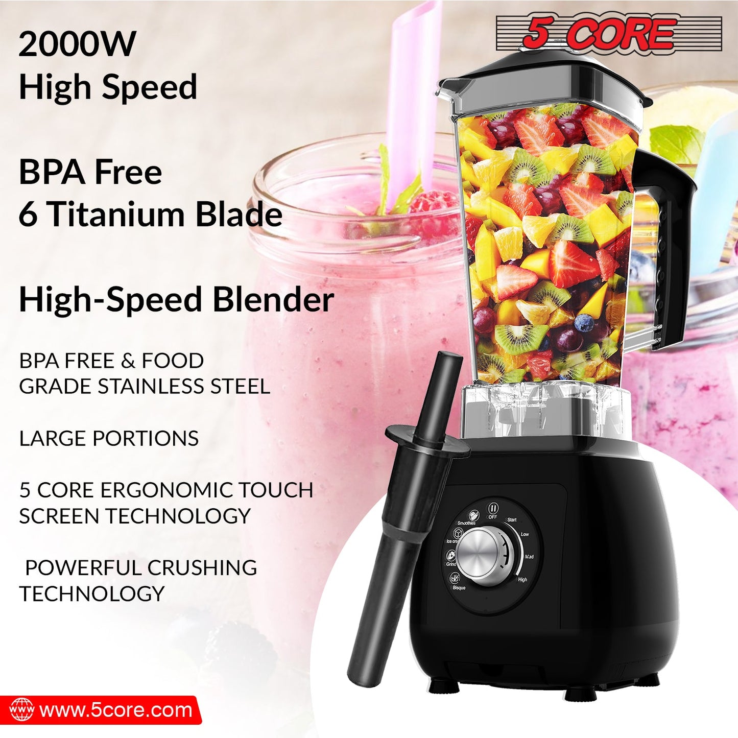 5Core 2000W Smoothie Blender – Heavy-Duty Juicer & Food Processor